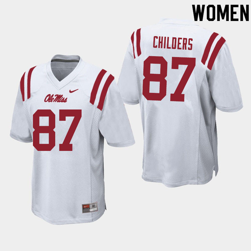 Women #87 Garrett Childers Ole Miss Rebels College Football Jerseys Sale-White - Click Image to Close